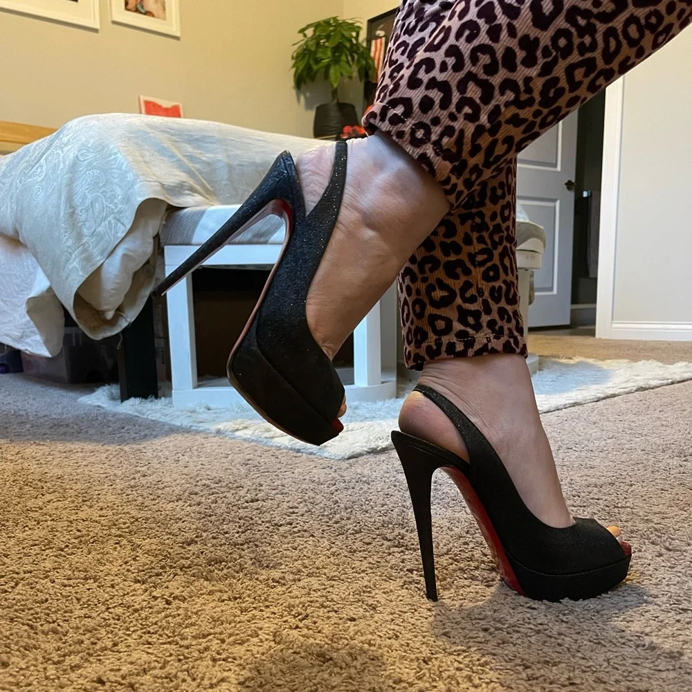 Christian Louboutin kate Lady peep toe GLITZY heel sz 8.5 39 - Picture 9 of 12